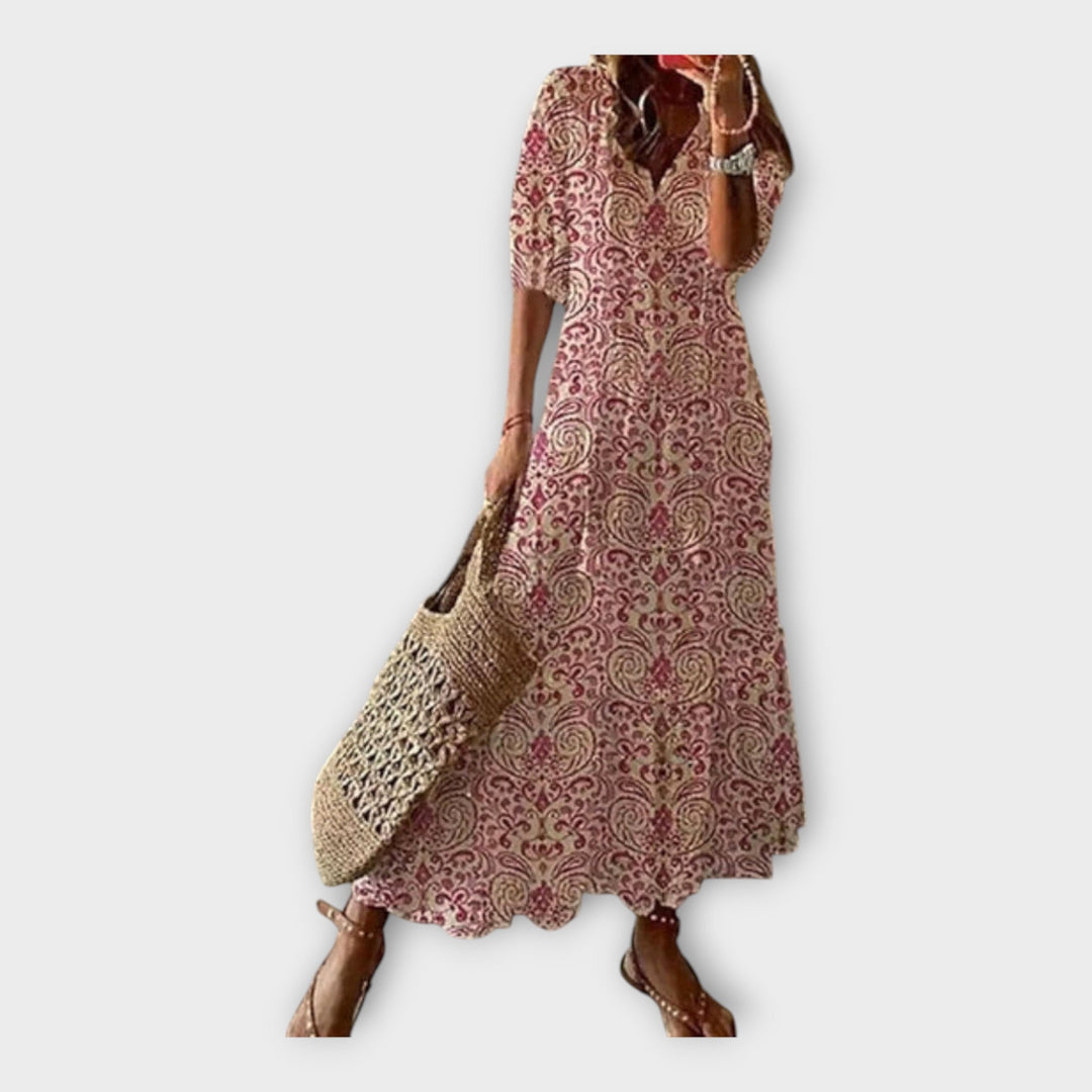 Vintidž haljina s vezom i V-in izrezom