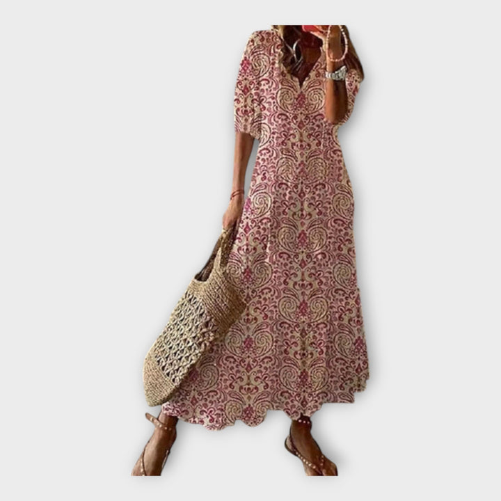 Vintidž haljina s vezom i V-in izrezom