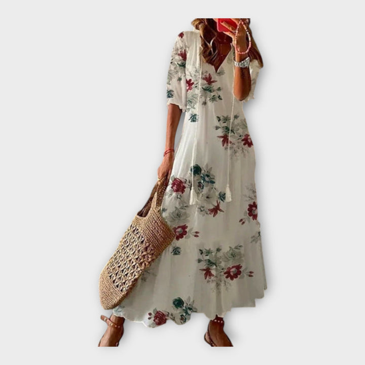 Vintidž haljina s vezom i V-in izrezom